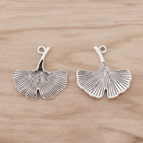 50 Tibetan Silver Ginkgo Leaf Charms for Jewellery Making 25mm