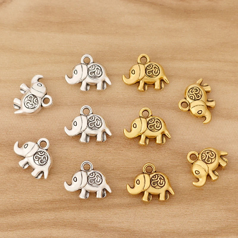 50 Tibetan Charms Pendants 3D Elephant Om Symbol 13x11mm
