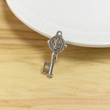 Tibetan Silver 3D Key Charm with Saint Benedict Cross Pendant