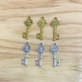 Tibetan Silver 3D Key Charm with Saint Benedict Cross Pendant