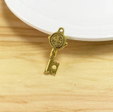 Tibetan Silver 3D Key Charm with Saint Benedict Cross Pendant