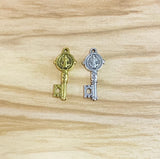 Tibetan Silver 3D Key Charm with Saint Benedict Cross Pendant