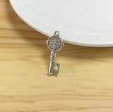 Tibetan Silver 3D Key Charm with Saint Benedict Cross Pendant