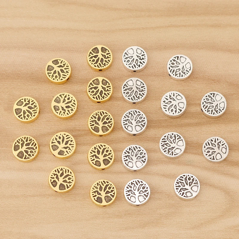 50 Tibetan Silver/Gold Life Tree Beads for Bracelet Making 9mm