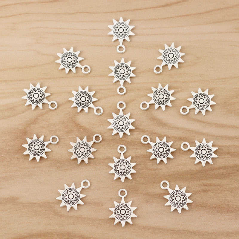 50pcs Tibetan Silver Sun Charms Pendants for Jewellery Making 17x13mm