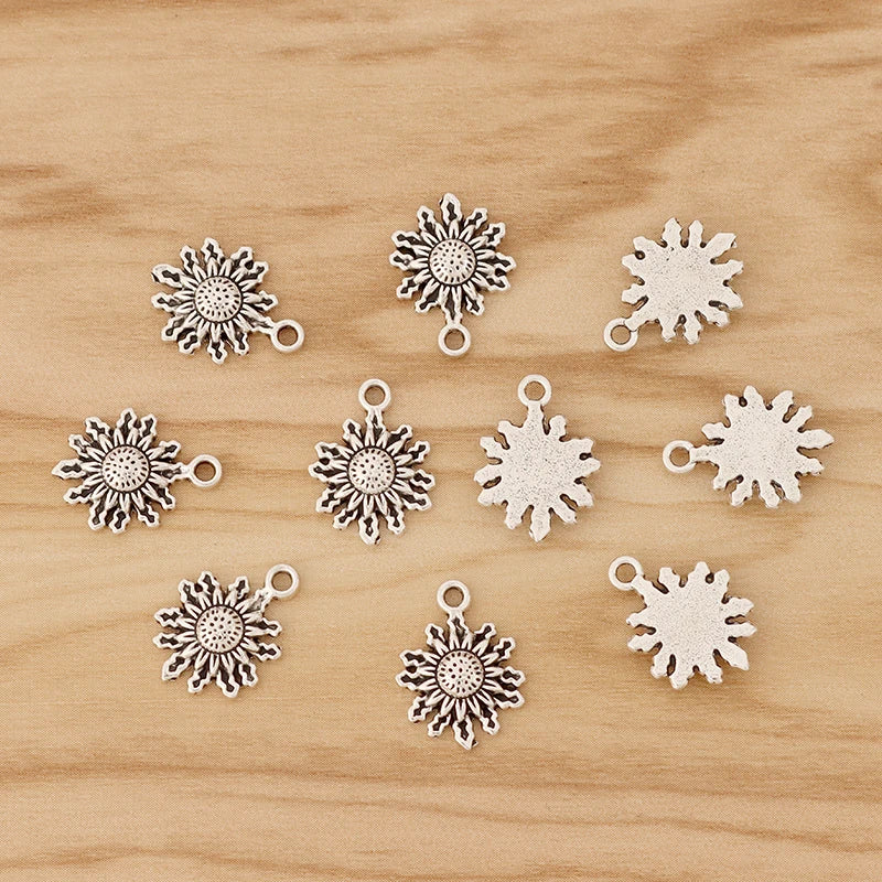 50 Tibetan Silver Sun Flower Charms Pendants DIY Bracelet Earring Jewellery