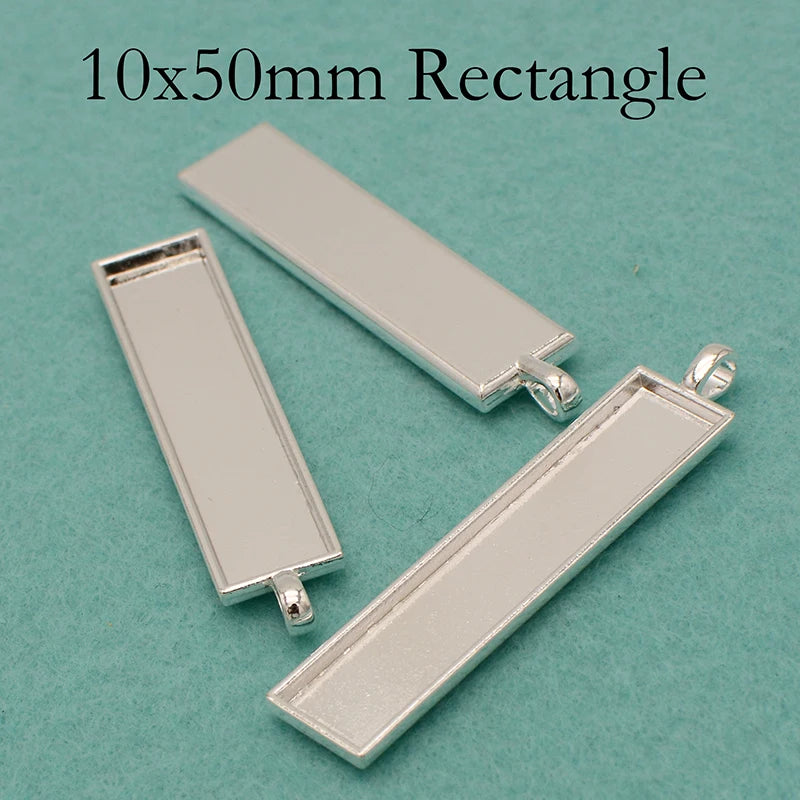 50pcs 10x50mm Rectangle Pendant Tray Bezel Blanks Setting for Resin