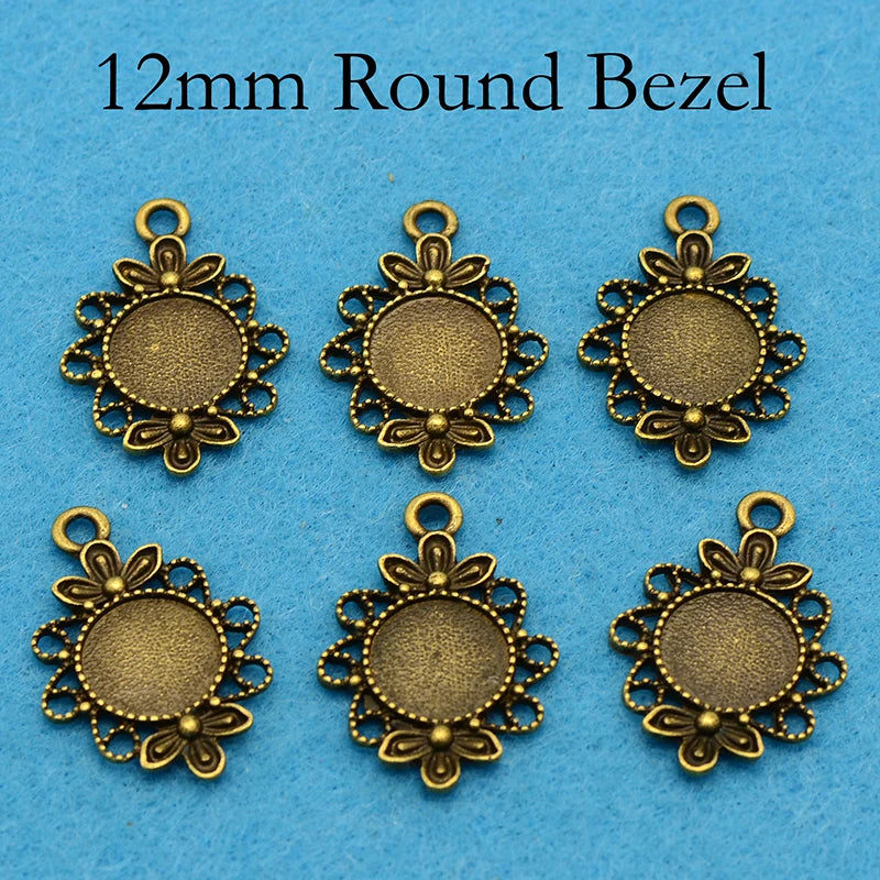 50pcs 12mm Round Pendant Bezel Blank for Necklace Earrings