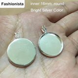50 pcs 16mm Pendant Tray, Silver Plated Bezel for Cabochons, DIY Charms Frame