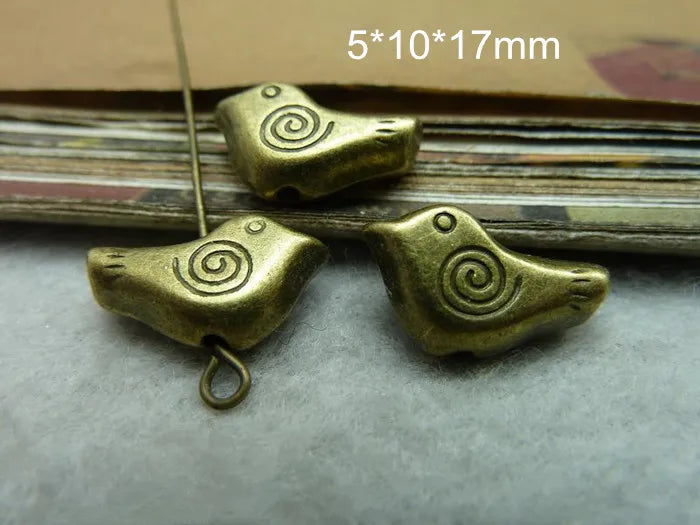 50 pcs 3D Bird Beads Antique Bronze 5*10*17mm Double Sided Metal Beads