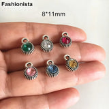 50 pcs Small Round Rhinestone Dangles, Metal Base Settings, Jewelry Charms