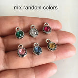 50 pcs Small Round Rhinestone Dangles, Metal Base Settings, Jewelry Charms