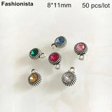 50 pcs Small Round Rhinestone Dangles, Metal Base Settings, Jewelry Charms
