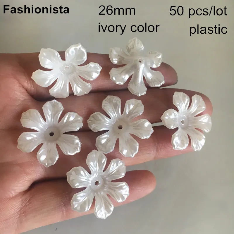 50 Acrylic Flower Bead Caps 26mm Ivory Color DIY Crafts Jewelry Supplies