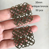 50 Antique Bronze Metal Filigrees 35x35mm Flower Settings Jewelry Projects