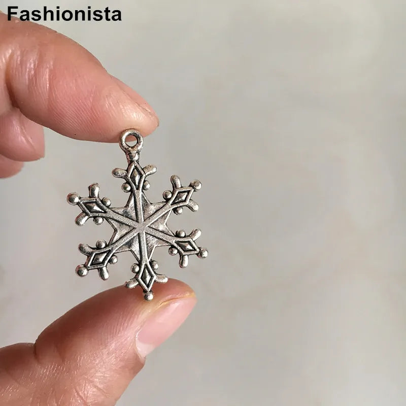 50pcs Vintage Snowflake Charm Pendant, Antique Bronze/Silver Flower