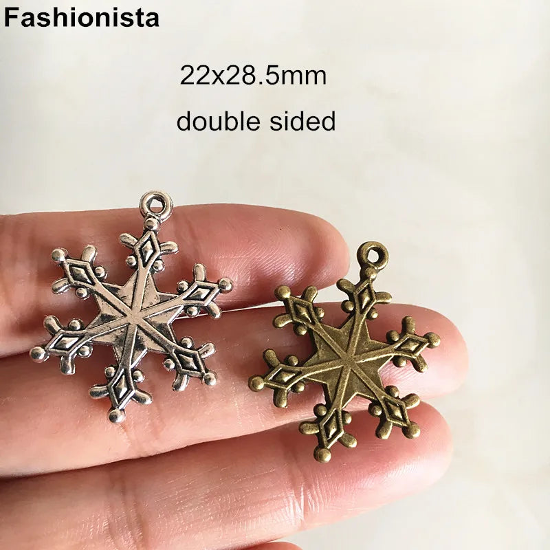 50pcs Vintage Snowflake Charm Pendant, Antique Bronze/Silver Flower