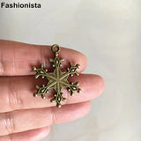 50pcs Vintage Snowflake Charm Pendant, Antique Bronze/Silver Flower