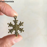 50pcs Vintage Snowflake Charm Pendant, Antique Bronze/Silver Flower