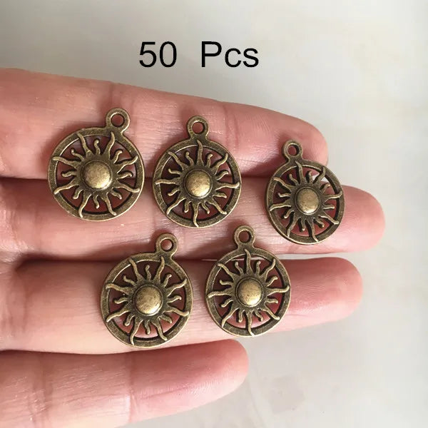 50 pcs Antique Bronze Sun Charm Pendant 16*19mm Radiating Sun Celestial Charms