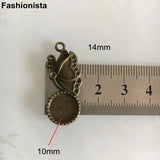 50 pcs Butterfly Base Setting Charm Pendants 14x31mm Fit 10mm Round Cabochon