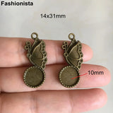50 pcs Butterfly Base Setting Charm Pendants 14x31mm Fit 10mm Round Cabochon