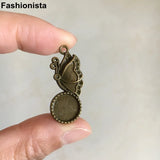 50 pcs Butterfly Base Setting Charm Pendants 14x31mm Fit 10mm Round Cabochon