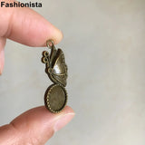 50 pcs Butterfly Base Setting Charm Pendants 14x31mm Fit 10mm Round Cabochon