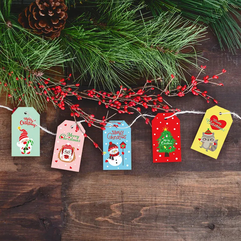 50 Christmas Paper Label Cards Hang Tags 4x7cm Santa Elk Hat Snowman DIY
