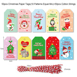 50 Christmas Paper Label Cards Hang Tags 4x7cm Santa Elk Hat Snowman DIY