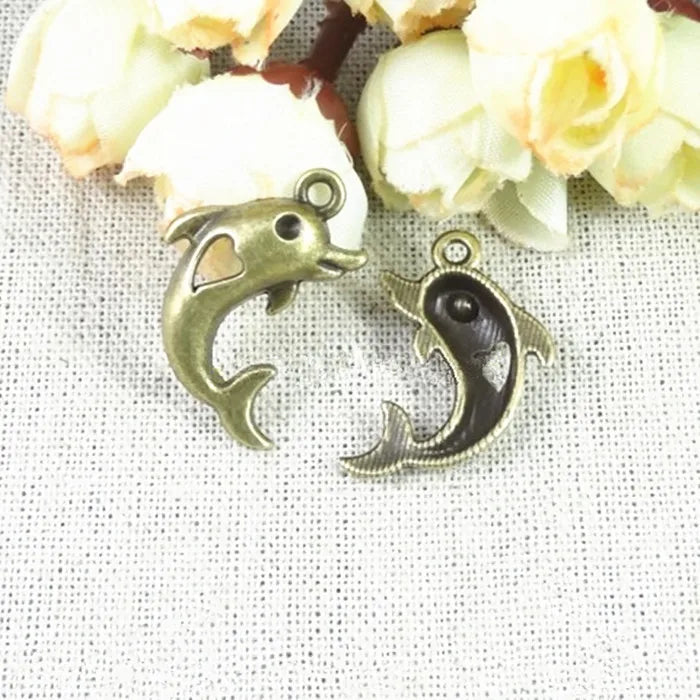 50 pcs Dolphin Charms Antique Bronze Tone 17*26mm Ocean Fish Charms