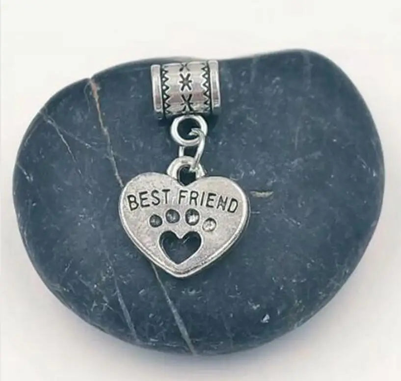 50 Vintage Dog Cat Paw Print Heart Charm Pendants for Jewelry Making