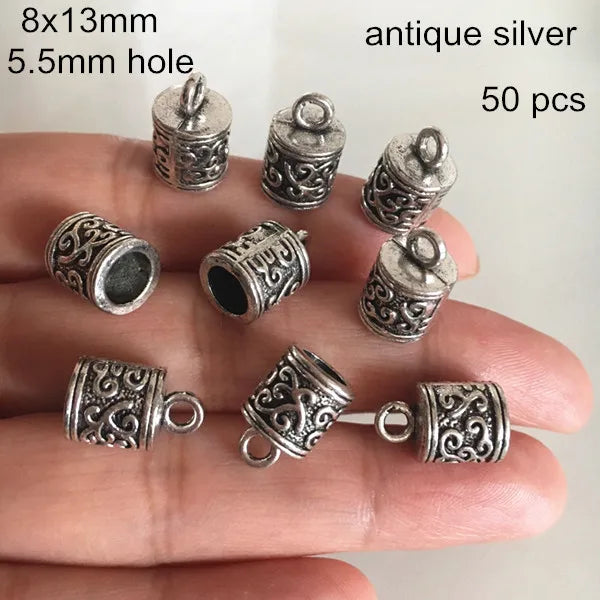 50 pcs Antique Silver Tassel Caps Cord End Buckle 8*13mm Jewelry Making