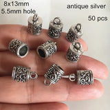 50 pcs Antique Silver Tassel Caps Cord End Buckle 8*13mm Jewelry Making