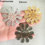50 Large Filigree Flower Bead Caps 54mm Gold/Silver/Bronze Jewelry DIY