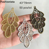 50 pcs Peacock Tail Charms Metal Filigree Flower Charms For Jewelry
