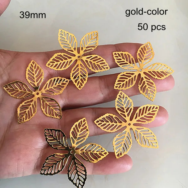 50 pcs Silver Metal Filigree Flower Bead Caps for DIY Crafts 39mm