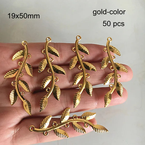 Long Leaves Branch Pendant 19x50mm Tree Branch Charms For Jewel Crafts DIY