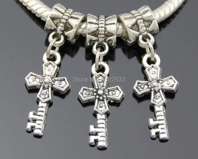 50 Silver Key Dangle Charms Beads Lot European Charm Bracelet