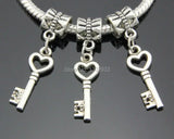 50 Silver Key Dangle Charms Beads Lot European Charm Bracelet