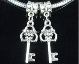 50 Silver Key Dangle Charms Beads Lot European Charm Bracelet