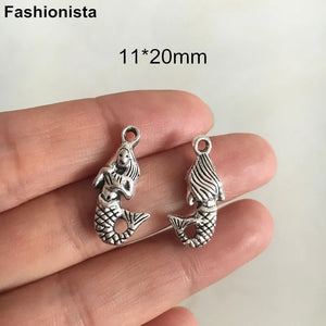 50 pcs - Metal 3D Antique Mermaid Charms 11*20mm,DIY Earrings Findings