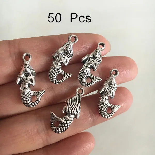 50 pcs - Metal 3D Antique Mermaid Charms 11*20mm,DIY Earrings Findings