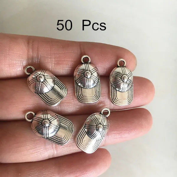 50 pcs Metal Baseball Cap Charms Pendant for Jewelry Accessories