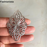 50 pcs Silver Oval Flower Filigree Charms Metal Stamping Pendant