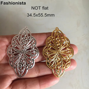 50 pcs Silver Oval Flower Filigree Charms Metal Stamping Pendant