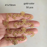 50 Metal Filigree Charms 41x19mm Gold/Silver/Bronze Jewelry Crafts