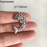 50 pcs Metal Dolphin Charms 21*29mm Antique Silver Plated Jewelry Supplies