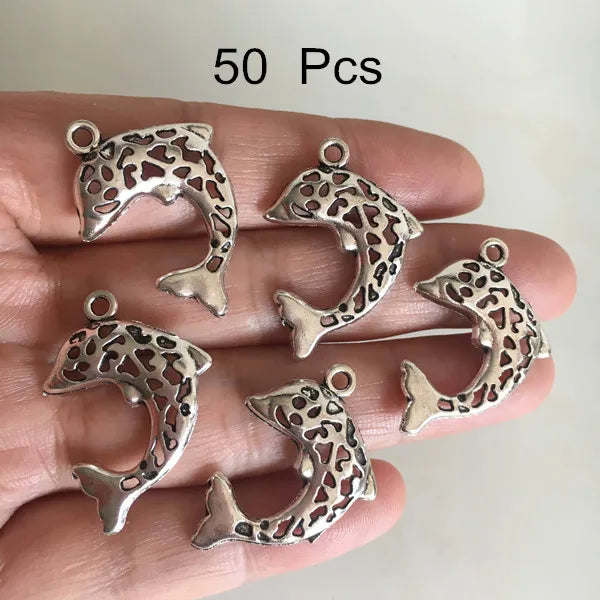 50 pcs Metal Dolphin Charms 21*29mm Antique Silver Plated Jewelry Supplies