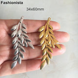 50 Metal Leaves Charms 34x60mm DIY Earrings Necklace Findings